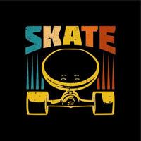 t shirt design skate com skate e fundo preto ilustração vintage vetor