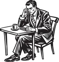 homem de negocios sentado em uma cadeira e falando dentro telefone ilustração vetor