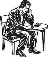 homem de negocios sentado em uma cadeira e falando dentro telefone ilustração vetor