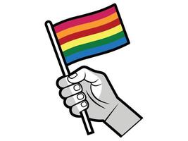 mão segurando arco Iris bandeira ilustração vetor