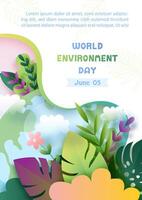 ilustração poster campanha do mundo meio Ambiente com natureza plantas dentro papel cortar estilo e Projeto. vetor