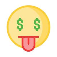 rico emoji projeto, ávido expressões, dólar placa em língua vetor