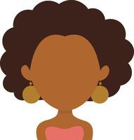 africano mulher avatar com afro Penteado e plano face Projeto. desenho animado ilustração vetor
