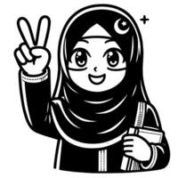 Preto e branco silhueta do uma muçulmano cara mostrando a Paz placa rabisco vetor