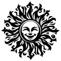 Preto e branco silhueta do uma Sol símbolo com uma sorridente feliz face vetor