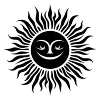 Preto e branco silhueta do uma Sol símbolo com uma sorridente feliz face vetor