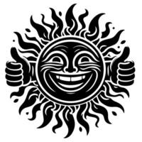 Preto e branco silhueta do uma Sol símbolo com uma sorridente feliz face vetor