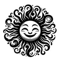 Preto e branco silhueta do uma Sol símbolo com uma sorridente feliz face vetor