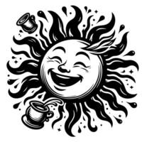 Preto e branco silhueta do uma Sol símbolo com uma sorridente feliz face vetor