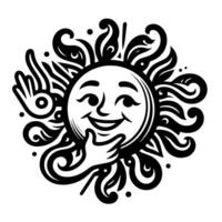 Preto e branco silhueta do uma Sol símbolo com uma sorridente feliz face vetor