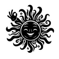 Preto e branco silhueta do uma Sol símbolo com uma sorridente feliz face vetor