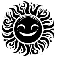 Preto e branco silhueta do uma Sol símbolo com uma sorridente feliz face vetor