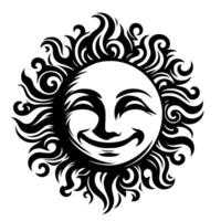 Preto e branco silhueta do uma Sol símbolo com uma sorridente feliz face vetor