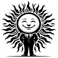 Preto e branco silhueta do uma Sol símbolo com uma sorridente feliz face vetor