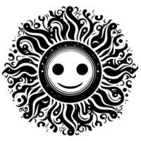 Preto e branco silhueta do uma Sol símbolo com uma sorridente feliz face vetor