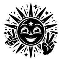 Preto e branco silhueta do uma Sol símbolo com uma sorridente feliz face vetor