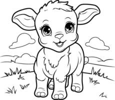 coloração página esboço do fofa desenho animado ovelha Fazenda animal personagem vetor