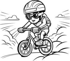 montanha motociclista - Preto e branco desenho animado mascote ilustração vetor