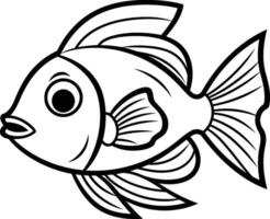 Preto e branco desenho animado ilustração do fofa peixe animal personagem para coloração livro vetor