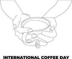 1 linha desenhando mão segurando café caneca vetor