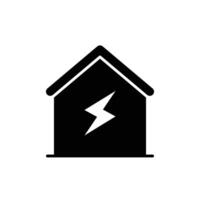 casa eletrificação ícone. simples sólido estilo. casa com relâmpago parafuso, elétrico, construção, luz, prédio, energia conceito. silhueta, glifo símbolo. isolado. vetor