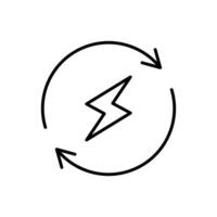relâmpago elétrico ícone. simples esboço estilo. parafuso com reciclando rotação seta sinal, círculo, capacidade, renovável energia conceito. fino linha símbolo. isolado. vetor