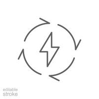 renovável energia ícone. simples esboço estilo. ciclo, eletricidade, projeto, seta, círculo, raio, elétrico, reciclar energia conceito. fino linha símbolo. isolado. editável AVC. vetor