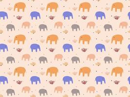 colorida elefantes dentro a selvagem desatado padronizar para têxtil ou invólucro papel impressão. crianças desenho animado estilo elefantes desenhando padronizar vetor