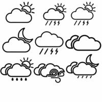 clima ícones conjunto com sol, nuvens e chuva vetor