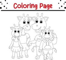 feliz zebra família coloração livro página para crianças vetor