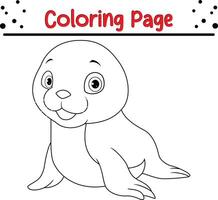 fofa bebê foca coloração página. animal coloração livro para crianças vetor