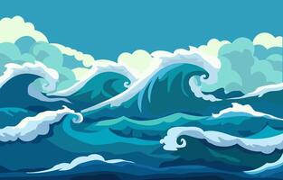 natureza panorama fundo com azul mar oceano água ondas dentro verão vetor