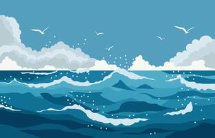 natureza panorama fundo com azul mar oceano água ondas dentro verão vetor
