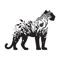 natural animal - leopardo com floresta ilustração dentro Preto e branco vetor