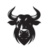 vaca clipart - uma suspeito touro face ilustração dentro Preto e branco vetor