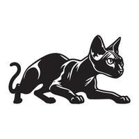 uma Vigilância sphynx gato dentro uma perseguição posição ilustração dentro Preto e branco vetor
