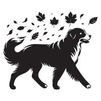 cachorro - uma Bernese passeando através queda folhas ilustração dentro Preto e branco vetor