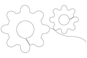 máquina engrenagens roda símbolo tecnologia, contínuo 1 linha arte desenhando do comovente engrenagens esboço ilustração vetor