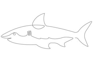 1 contínuo solteiro linha arte desenhando do Tubarão mar peixe embaixo da agua esboço minimalista ilustração vetor