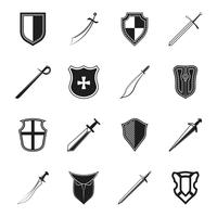 Conjunto de ícones de espada e escudo vetor