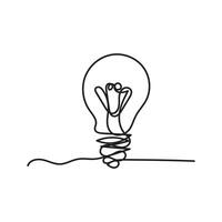 solteiro contínuo 1 linha arte idéia luz lâmpada. criativo solução trabalho em equipe luminária conceito mínimo linha arte projeto, luz esboço esboço desenhando ilustração vetor