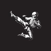 esqueleto crânio karatê lutador em luta modo silhueta Preto e branco cor Projeto vetor