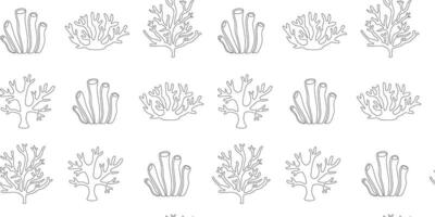 linear corais desatado padronizar. submarino plantas e flora. linha arte. esboço algas marinhas. Preto e branco contorno. coloração página. botânico fundo, digital papel, invólucro papel. vetor