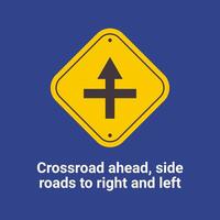 Atenção tráfego sinais, cruzamento à frente, lado estradas para certo e esquerda vetor