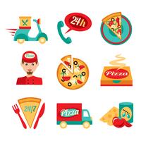 Conjunto de ícones de entrega rápida de pizza