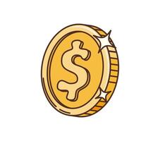 retro groovy dourado moeda, hippie desenho animado símbolo vetor