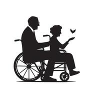 avó silhueta ilustração com neto em branco fundo. velho casal logotipo vetor