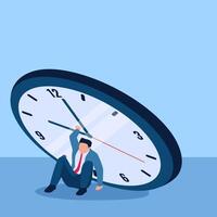 homem esmagado de uma ampla relógio, uma metáfora para Tempo pressão. simples plano conceptual ilustração. vetor