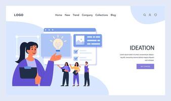 ideação etapa ilustração. uma líder apresenta uma Novo conceito enquanto a equipe vetor
