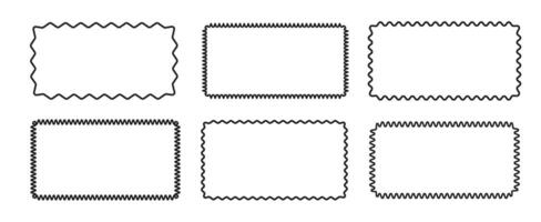conjunto do retangular quadro, Armação fronteiras com ziguezague ondulado arestas isolado em branco fundo. ilustração vetor
